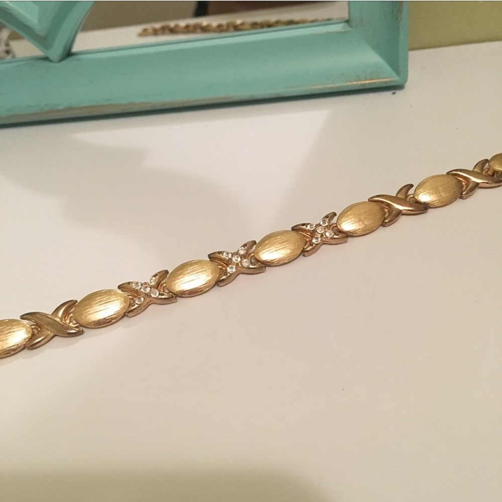 Vintage Faux Gold and Rhinestone Costume Bracelet - Picture 2 of 6